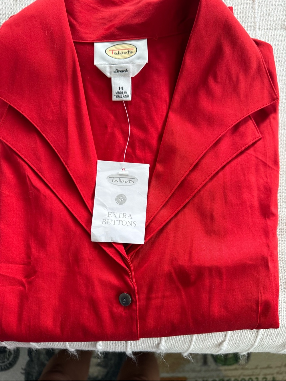 Talbots Bright Red Button-Front Collared Blouse - Picture 11 of 12